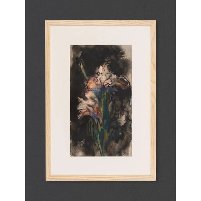Expressionist interpretation of a bouquet of flowers in a dark environment. Watercolor on paper. Ready to hang framed in...