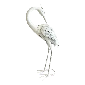 Small White Lacquered Metal Statue of a Stork Looking Back and Down