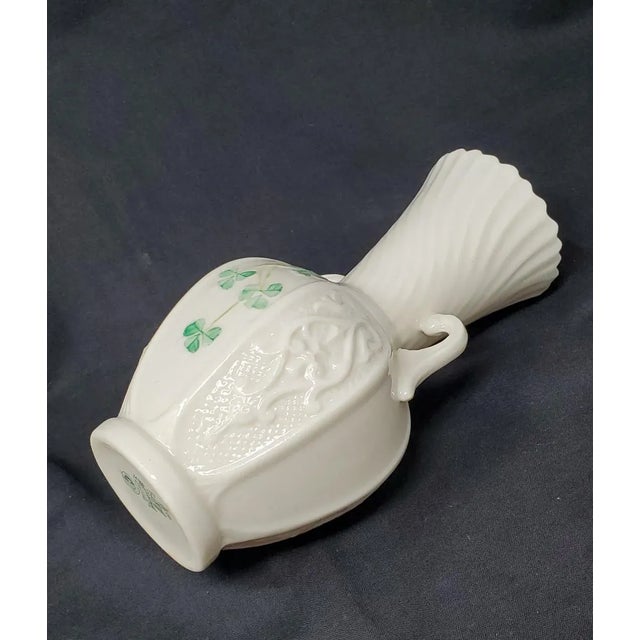Vintage Belleek Shamrock 8 Panel Vase With Handles 6" - 1955 - 1965 - Ireland For Sale - Image 4 of 14