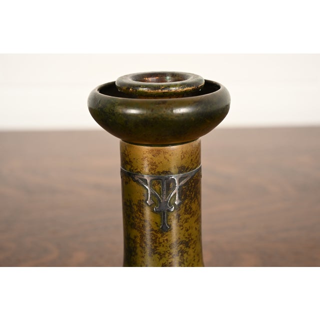 Metal Heintz Arts & Crafts Sterling Silver on Bronze Candlesticks, Pair For Sale - Image 7 of 13