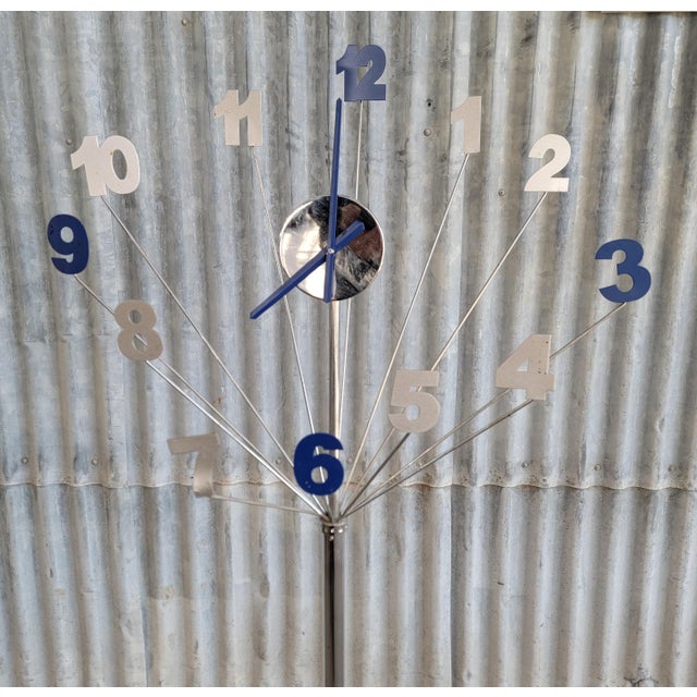 Postmodern Starburst Type Chrome Floor Clock 1980's For Sale - Image 3 of 9