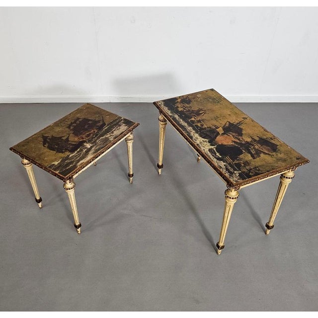 Neoclassical Painted Nesting Tables with Gold Leaf Tops, Set of 2 For Sale - Image 18 of 18