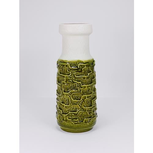 This is a beautiful 20" tall art pottery Op Art Brutalist floor vase, made in Austria in the 1970s. Crafted from...