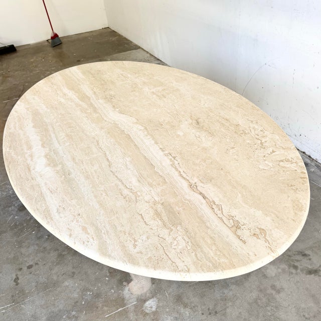 Late 20th Century Vintage Italian Travertine Oval Dining Table For Sale - Image 5 of 12