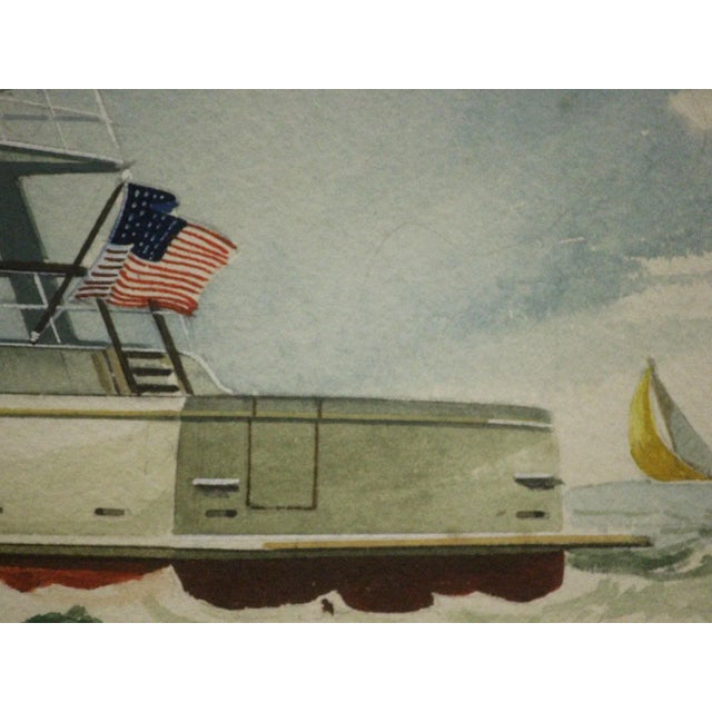 Traditional "Private Yacht" Watercolor For Sale - Image 3 of 5