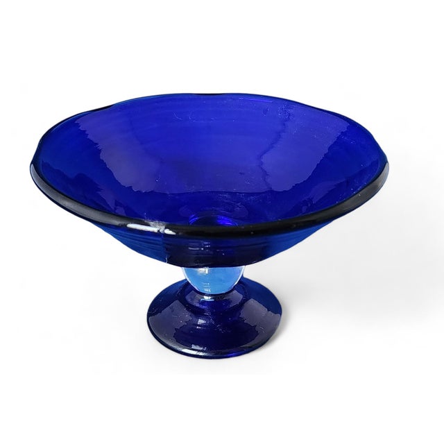 Hand Blown Japanese Cobalt Blue Glass Compote Bowl, C1980s For Sale - Image 4 of 7