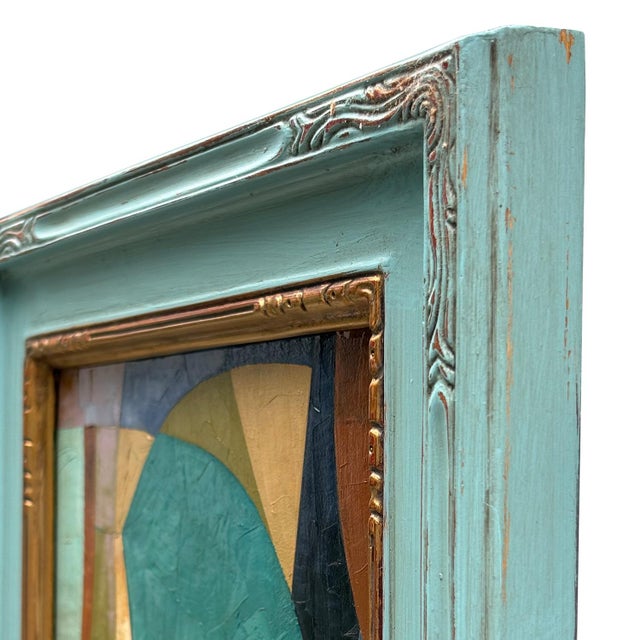 Contemporary Abstract Oil Painting in Vintage Blue Painted Frame For Sale In New York - Image 6 of 6