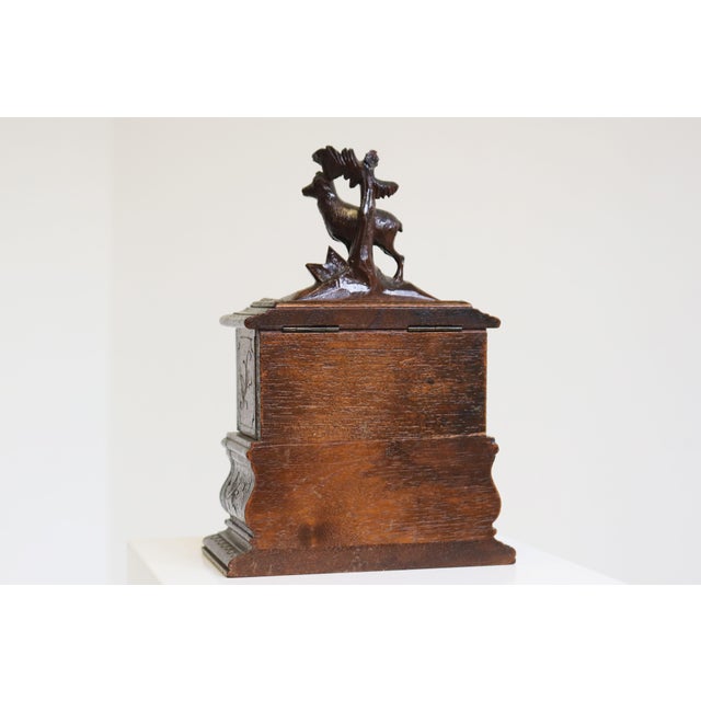 Wood Antique Black Forest Jewelry Box in Carved Fruitwood and Red Velvet Chest, 1890 For Sale - Image 7 of 11