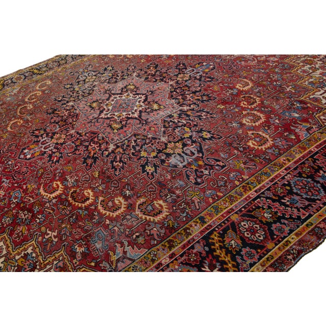 Antique Persian Heriz Wool Rug Featuring an Allover Motif in Red For Sale - Image 4 of 9