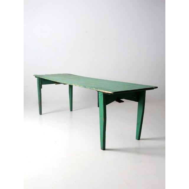 Antique Green Wooden Folding Table 8 Ft For Sale - Image 9 of 18