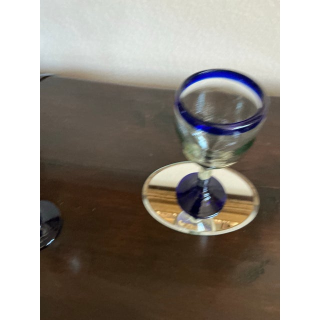 Glass Pair of Hand-Blown-Style Stemmed Wine or Cordial Glasses For Sale - Image 7 of 7