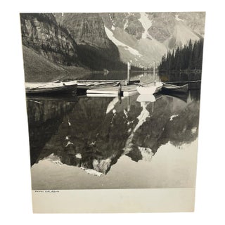Vintage Black and White Photograph of Moraine Lake, Alberta, Canada. For Sale