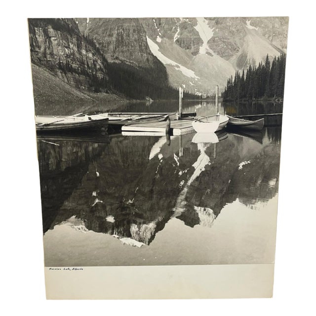 Vintage Black and White Photograph of Moraine Lake, Alberta, Canada. For Sale