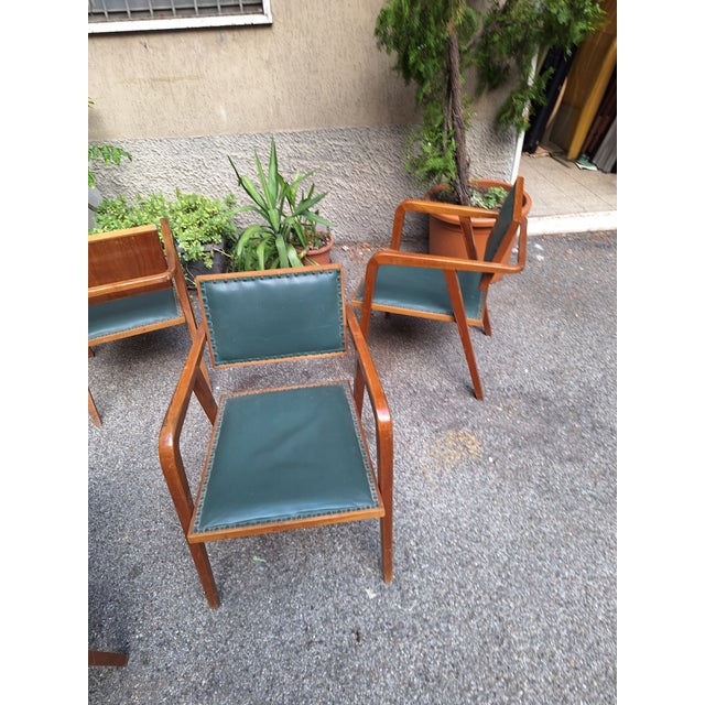 Armchairs in Walnut and Green Leather by Franco Albini, Set of 6 For Sale - Image 14 of 16
