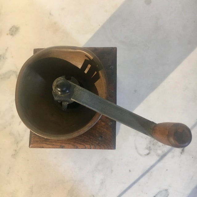 19th Century Antique Copper + Wood Coffee Grinder For Sale - Image 4 of 7