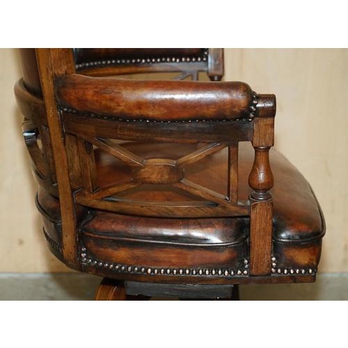 Antique Victorian Brown Leather Captain's Chair by Cornelius V. Smith, 1885 For Sale - Image 17 of 18