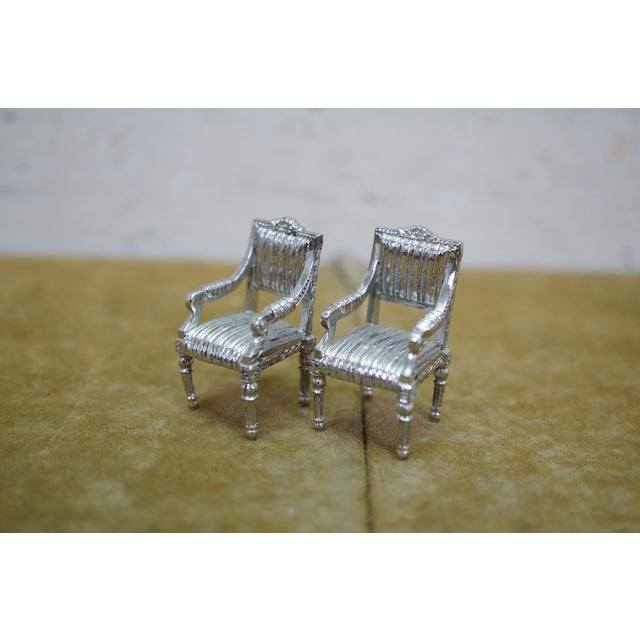 Antique Victorian Miniature Silver Dollhouse Furniture Settee Table Chairs 2" For Sale - Image 16 of 18