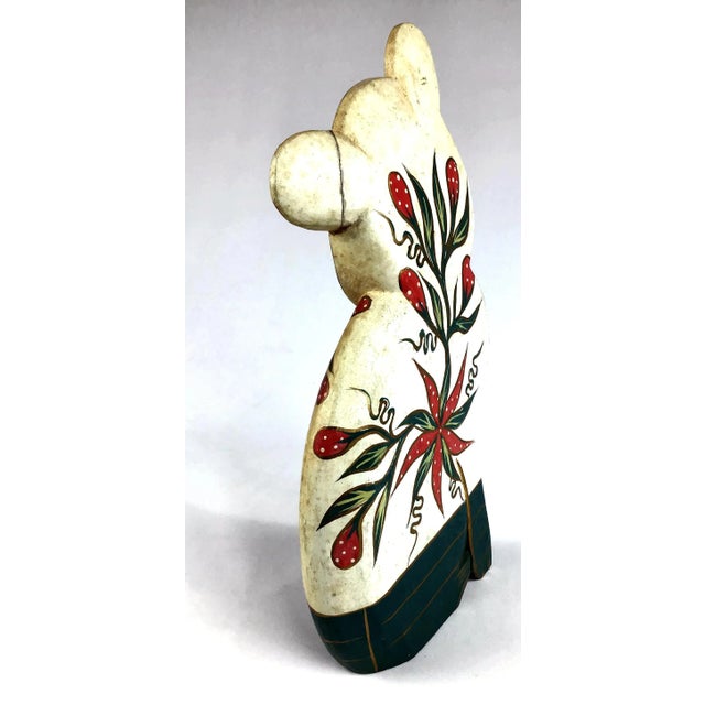 1960s Vintage Carved & Painted Micronesian Sitting Cat Figurine For Sale - Image 4 of 11