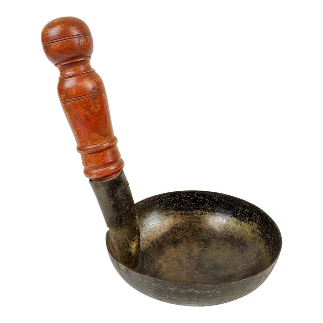 20th Century Large Brass Ladle With Wooden Handle For Sale
