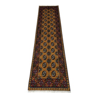 Terracotta Brown Turkmen Wool Runner Rug, Tribal Geometric Gul Design For Sale