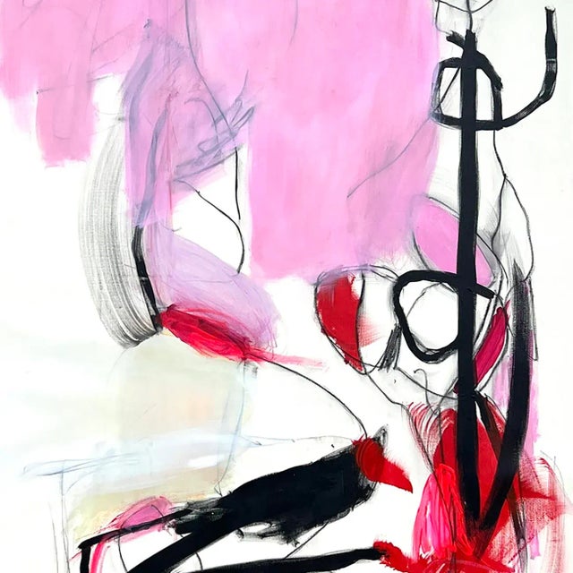 Contemporary Abstract Acrylic, Charcoal and Oil Pastel on Canvas Painting "Red Monologue" by Adrienn Krahl For Sale - Image 4 of 10