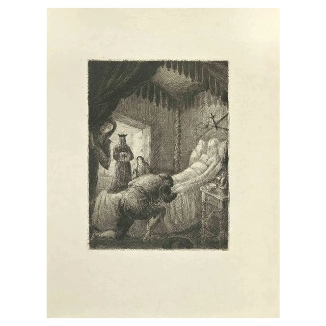 Wladyslaw Jahl, Don Quixote in The Bed, Etching, 1951 For Sale
