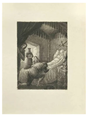 Wladyslaw Jahl, Don Quixote in The Bed, Etching, 1951