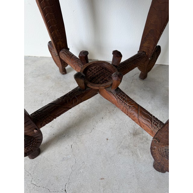 Brown Vintage Anglo Indian Hand-Carved Elephant Side Table With Bone Inlay Animal Motif For Sale - Image 8 of 15