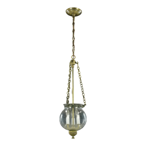 Antique Bell Jar Hand Blown Glass & Brass Chain Pendant Light