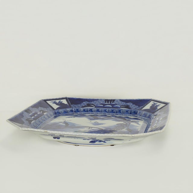 Antique Japanese Blue and White Porcelain Charger For Sale - Image 9 of 13
