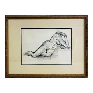 Vintage Framed Charcoal on Paper Female Nude Study. For Sale