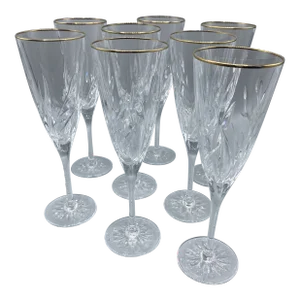 Vintage Cristal D’Argues Durand “Cassandra Gold” Crystal Champagne Flutes -Set of 8