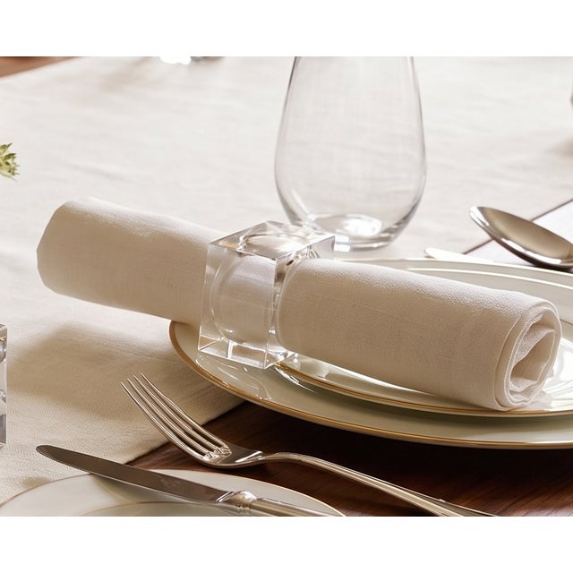 Postmodern 1980s Postmodern Clear Crystal Cube Napkin Rings – Set of 4 For Sale - Image 3 of 8