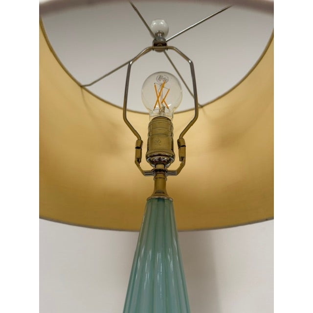 Turquoise Beautiful Vintage Turquoise Murano Opaline Glass Lamp With Ribbed and Flared Shape For Sale - Image 8 of 9