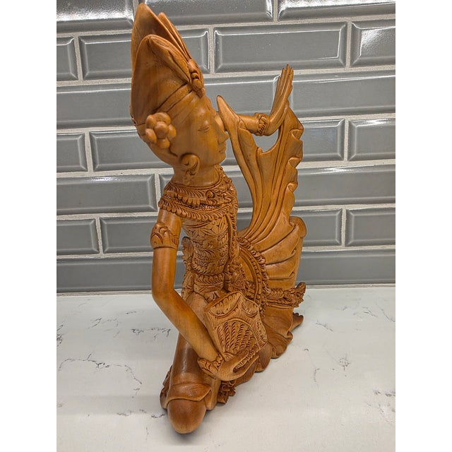 Art Deco Late 20th-Century Balinese Modernist Legong Dancer – 10-Inch Wood Carving For Sale - Image 3 of 12