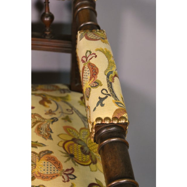 Antique French Transitional Renaissance Revival Upsholstered Armchair in Walnut, 1920s For Sale - Image 11 of 17