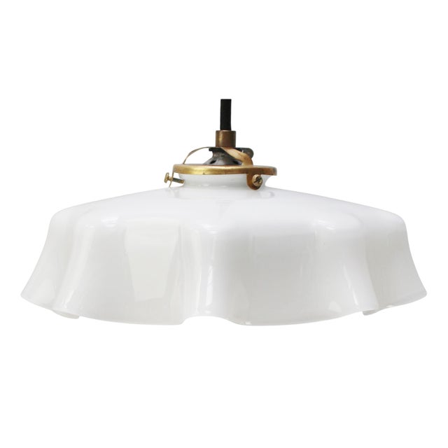 French White Opaline Glass Pendant Lamp For Sale