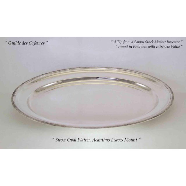 1970’s Vintage/New Silverplate Oval Platters With Acanthus Leaves Applied Border- Set of 2 For Sale - Image 4 of 15