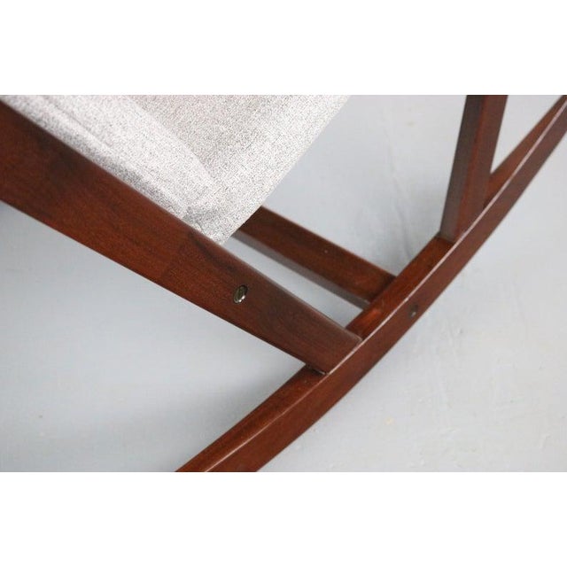 1960s Danish Modern Rocking Chair by Poul Volther for Frem Rojle on a Sculpted Afromosia frame w/ new Knit Upholstery, Denmark For Sale - Image 5 of 6