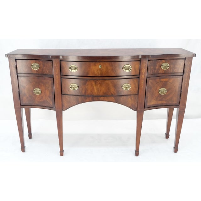 1970s Broyhyll Bow Front Crotch Mahogany Banded Top Sideboard Buffet Console For Sale - Image 5 of 10