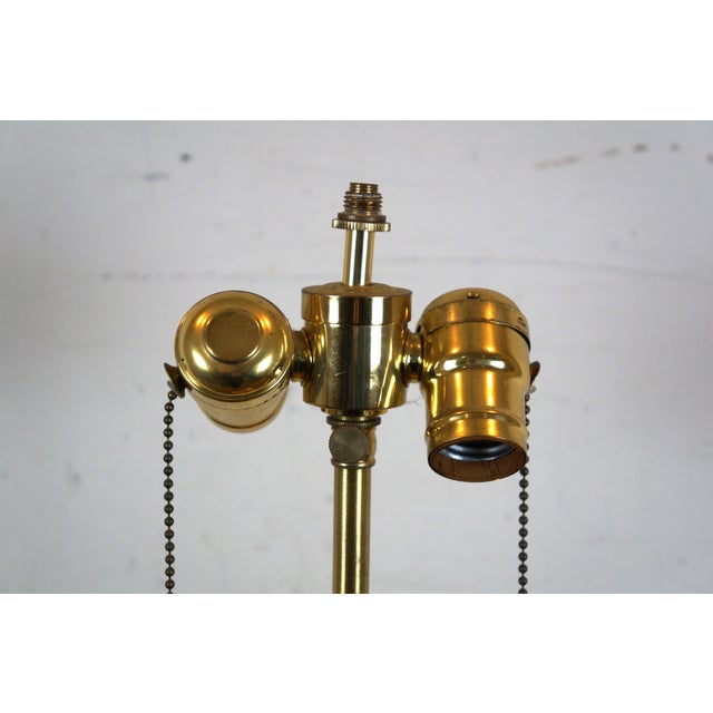 Vintage Art Deco Style Etched & Mirrored Giltwood Two Light Table Lamp For Sale - Image 9 of 11