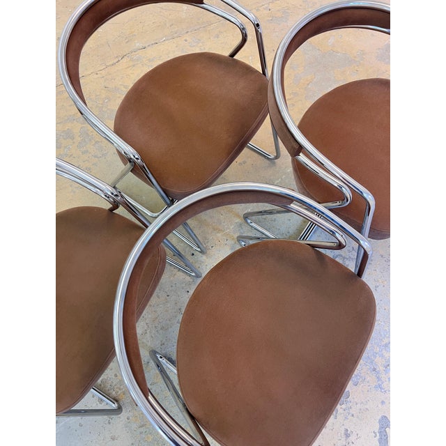 Upholstered Chairs in Chrome with Brown Velour, Set of 4 For Sale - Image 9 of 10