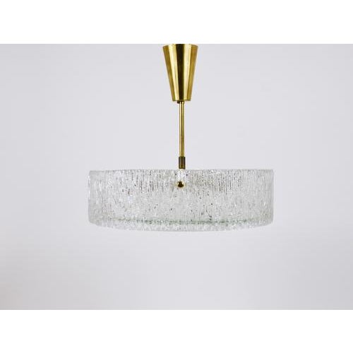 Round Textured Glass Ring and Brass Pendant Lamp by J. T. Kalmar for Kalmar, 1950s For Sale - Image 13 of 15