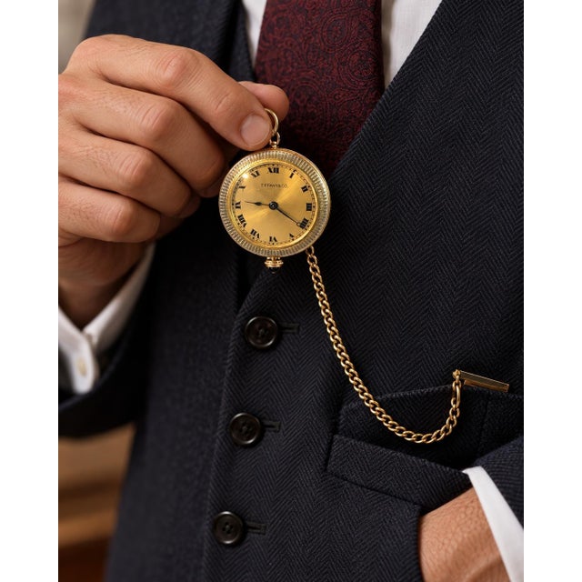 Tiffany & Co. Vintage 18k Gold Floral Engraved Diamond and Enamel Pocket Watch For Sale In New York - Image 6 of 7