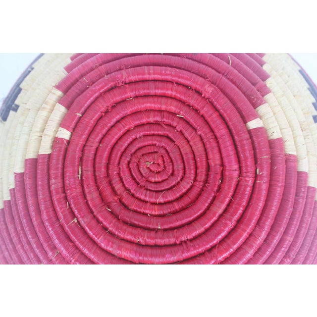 Vintage African Coiled Straw Basket, Red White and Blue For Sale - Image 6 of 6