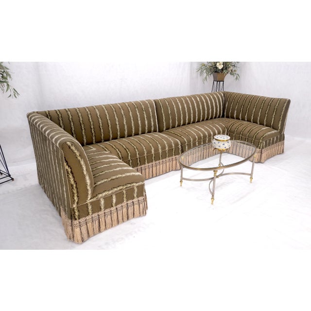 Dunbar Furniture Two Way Two Part "C" Shape Striped Upholstery Custom Sofa Couch w/ Tassels MINT! For Sale - Image 4 of 16