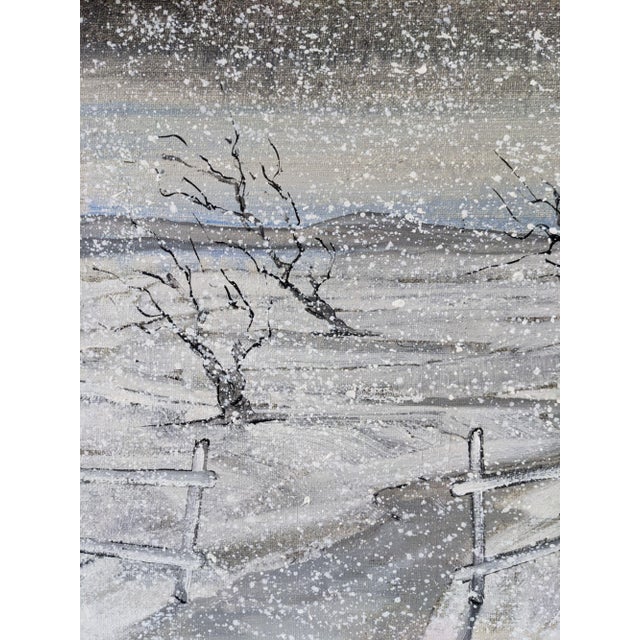 Mid-Century Modern Swedish "Snowfall" Vintage Winter Landscape Oil Painting, Framed For Sale - Image 4 of 10
