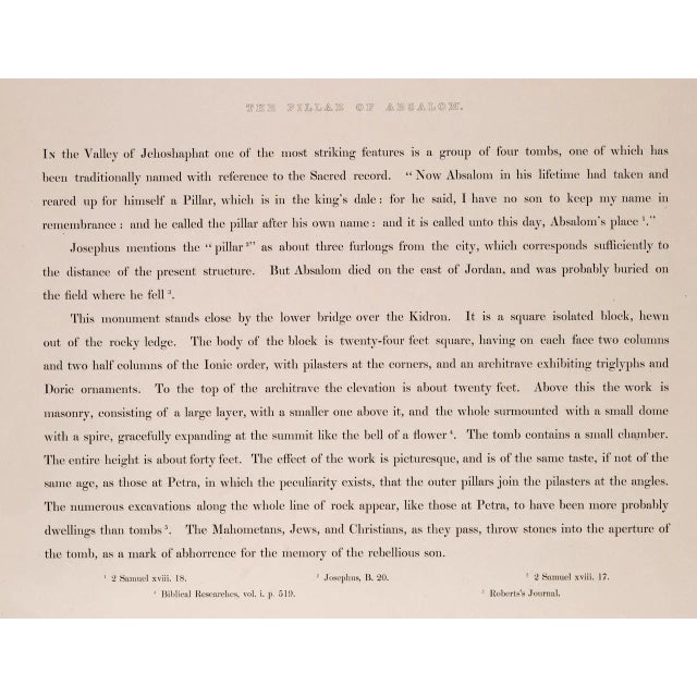 Pillar of Absalom Near Jerusalem: David Roberts ' 19th C. Hand-Colored Lithograph, 1841 For Sale - Image 4 of 4