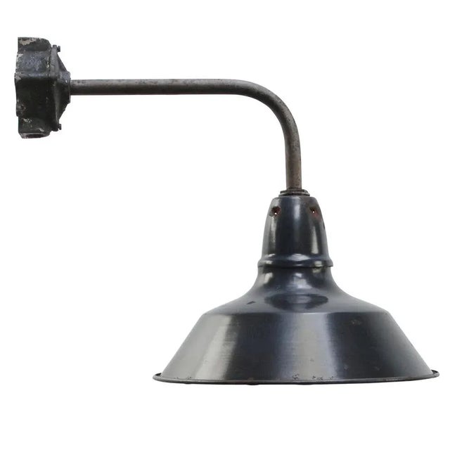 Vintage Industrial French Black & Dark Blue Enamel and Cast Iron Wall Lights For Sale - Image 6 of 6