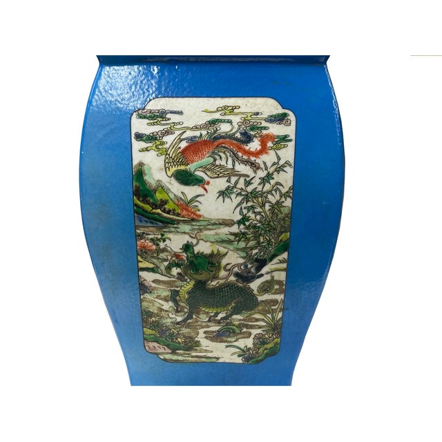 Chinese Bright Blue White Window Scenery Graphic Square Porcelain Vase For Sale - Image 13 of 17